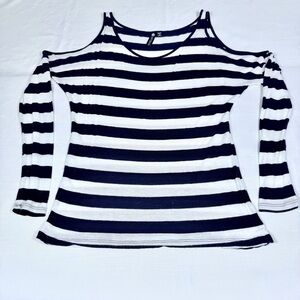 Cotton On Navy and White Striped Cold Shoulder Long Sleeve Top